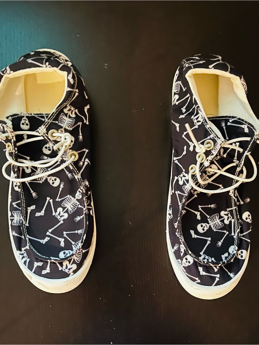 Kids Black Skeleton Print Slip-On Sneakers
